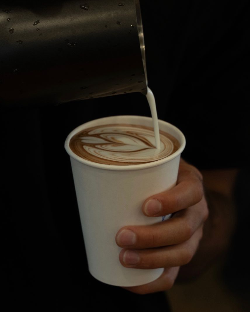 Mocha made with dark chocolate ganache and latte art